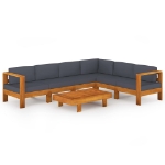 Set Divani Giardino 7 Posti Cuscini Grigi Scuro Massello Acacia