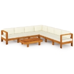 Set Divani Giardino 8 pz Cuscini Bianco Crema in Legno d'Acacia