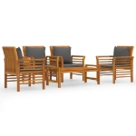 Set Salotto da Giardino 5 pz con Cuscini Legno Massello Acacia