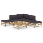 Set Salotto da Giardino 6pz con Cuscini Grigio Scuro Bambù