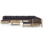 Set Salotto da Giardino 11pz con Cuscini Grigio Scuro Bambù