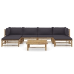 Set Divani da Giardino 7 pz con Cuscini Grigio Scuro in Bambù