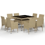 Set da Pranzo da Giardino 9 pz in Polyrattan e Vetro Beige