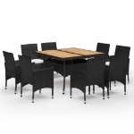 Set da Pranzo da Giardino 9 pz in Polyrattan e Acacia Nero