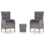 Set da Bistrot da Giardino 3 pz in Polyrattan e Vetro Grigio