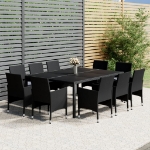 Set da Pranzo da Giardino 11 pz in Polyrattan Nero