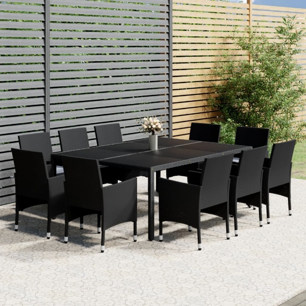Set da Pranzo da Giardino 11 pz in Polyrattan Nero