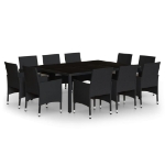 Set da Pranzo da Giardino 11 pz in Polyrattan Nero