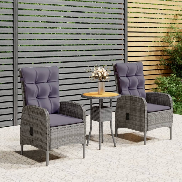 Set da Bistrot per Giardino 3 pz in Polyrattan Grigio