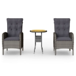 Set da Bistrot per Giardino 3 pz in Polyrattan Grigio