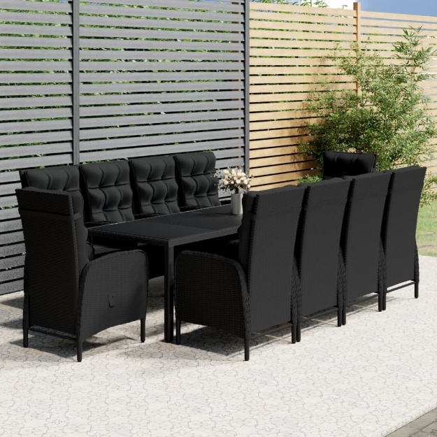 Set da Pranzo da Giardino 11 pz in Polyrattan Nero