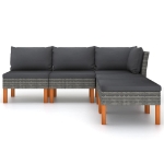 Set Divani da Giardino 5 pz con Cuscini in Polyrattan Grigio