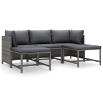 Set Divani da Giardino 5 pz con Cuscini in Polyrattan Grigio