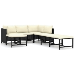 Set Divani da Giardino 7 pz con Cuscini in Polyrattan Nero
