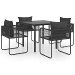 Set da Pranzo da Giardino 5 pz in Rattan PVC Nero