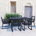 Set da Pranzo da Giardino 7 pz in Rattan PVC Nero