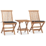 Set da Pranzo Giardino Pieghevole 3 pz Cuscino Massello di Teak