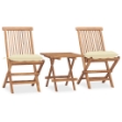 Set da Pranzo Giardino Pieghevole 3 pz Cuscino Massello di Teak