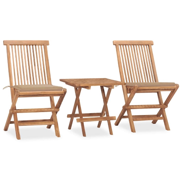 Set da Pranzo Giardino Pieghevole 3 pz Cuscino Massello di Teak