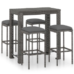 Set da Bar da Giardino 5 pz con Cuscini in Polyrattan Grigio