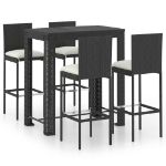 Set Bar da Giardino 5 pz con Cuscini Polyrattan Nero