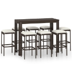 Set da Bar da Giardino 9 pz con Cuscini in Polyrattan Marrone