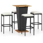 Set da Bar da Giardino 5 pz con Cuscini in Polyrattan Nero