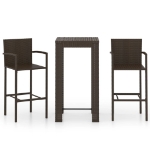 Set Bar da Giardino 3 pz con Braccioli in Polyrattan Marrone