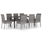 Set da Pranzo da Giardino 9 pz in Polyrattan Grigio