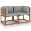 Divano da Giardino Pallet 2 Posti con Cuscini Grigi Legno Pino