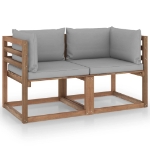 Divano da Giardino Pallet 2 Posti con Cuscini Grigi Legno Pino