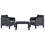 Set Divani da Giardino 3 pz con Cuscini in Rattan PP Antracite