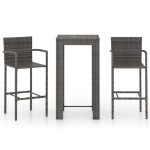 Set Bar da Giardino 3 pz con Braccioli in Polyrattan Grigio