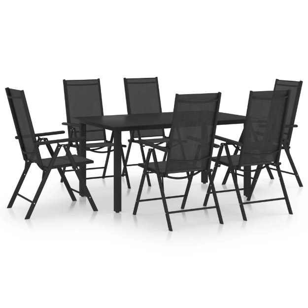 Set Mobili da Pranzo da Giardino 7 pz in Alluminio Nero