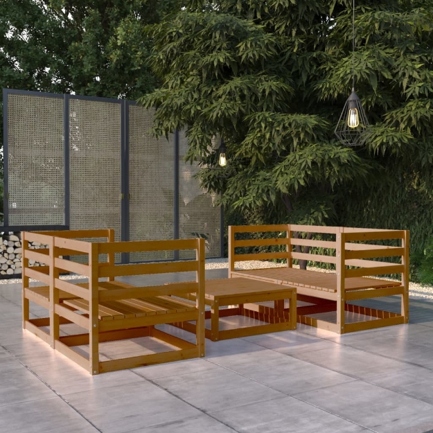 Set Salotto da Giardino 5pz Marrone Ambra Legno Massello Pino
