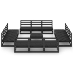Set Divani da Giardino 13 pz Nero in Legno Massello di Pino
