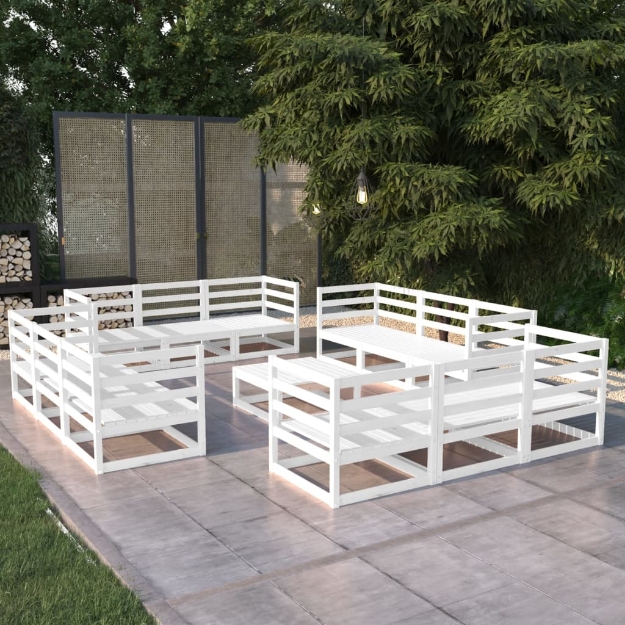 Set Divani da Giardino 13 pz Bianco in Legno Massello di Pino
