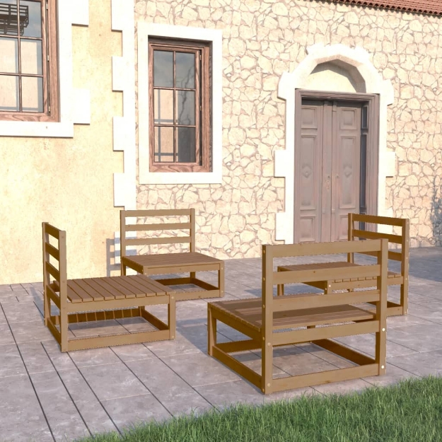Set Salotto da Giardino 4pz Marrone Ambra Legno Massello Pino