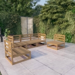Set Salotto da Giardino 5pz Marrone Ambra Legno Massello Pino