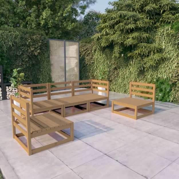 Set Salotto da Giardino 5pz Marrone Ambra Legno Massello Pino