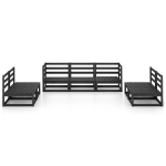 Set Divani da Giardino 7 pz Nero in Legno Massello di Pino