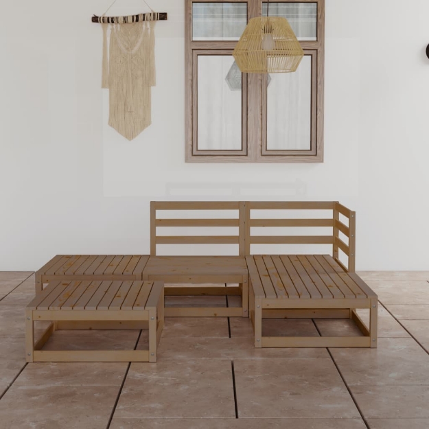 Set Salotto da Giardino 5pz Marrone Ambra Legno Massello Pino