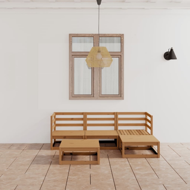 Set Salotto da Giardino 5pz Marrone Ambra Legno Massello Pino