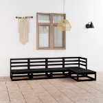 Set Divani da Giardino 5 pz Nero in Legno Massello di Pino