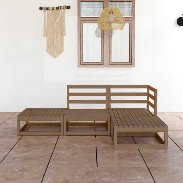 Set Salotto da Giardino 4pz Marrone Ambra Legno Massello Pino