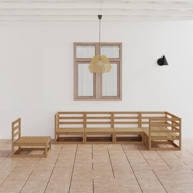 Set Salotto da Giardino 6pz Marrone Ambra Legno Massello Pino