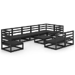 Set Divani da Giardino 10 pz Nero in Legno Massello di Pino