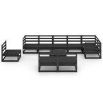 Set Divani da Giardino 10 pz Nero in Legno Massello di Pino