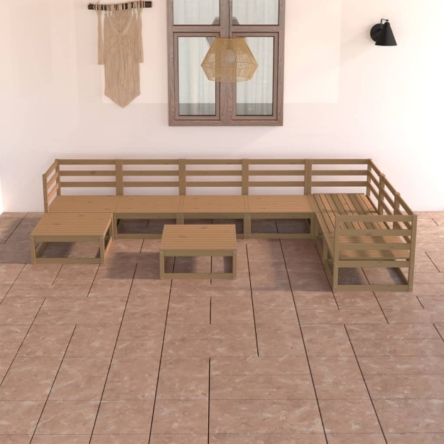 Set Salotto da Giardino 8pz Marrone Ambra Legno Massello Pino