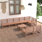 Set Divani da Giardino 9 pz Marrone Ambra Legno Massello Pino